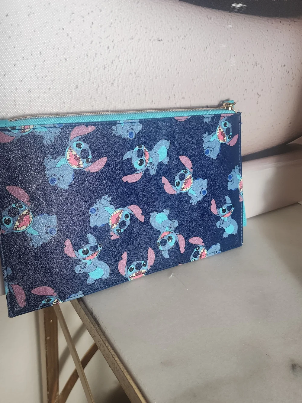 Disney Stitch Navy Blue and Turquoise Zipper Pouch